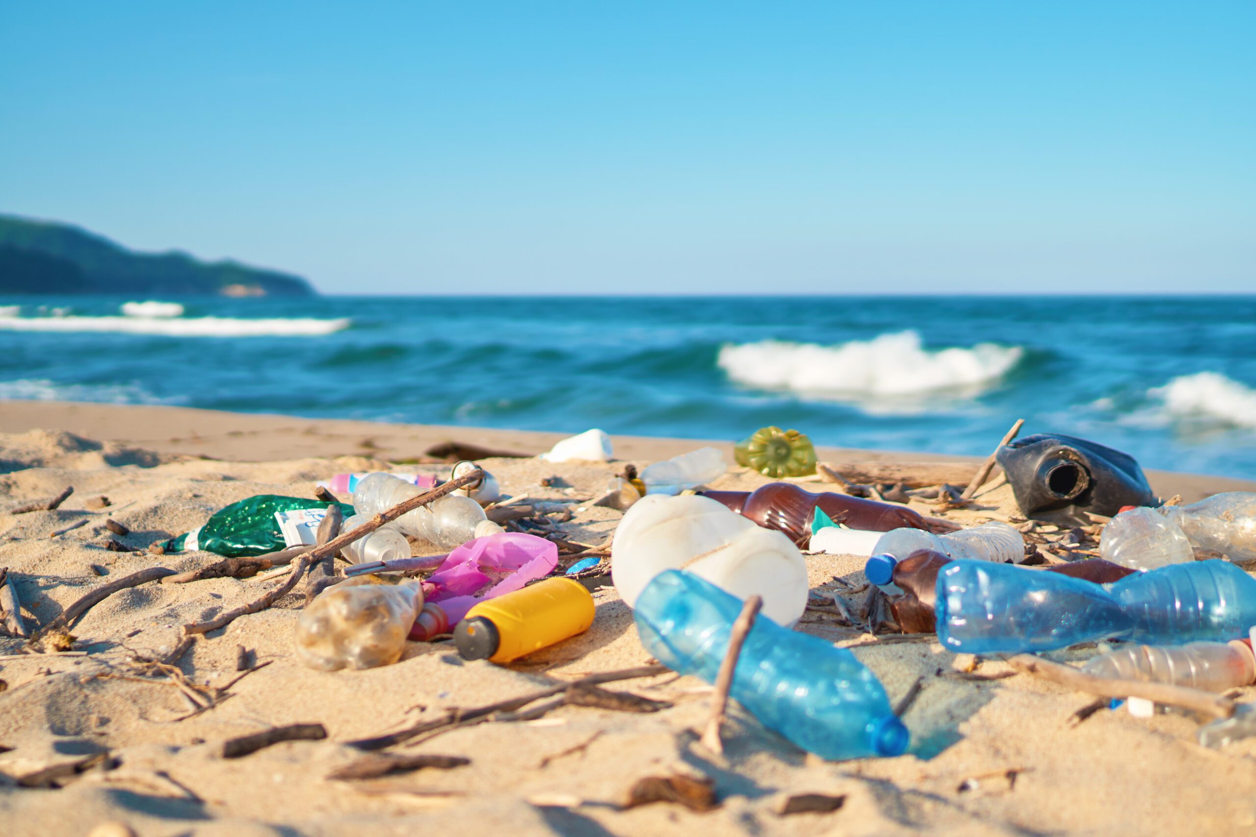 Spilled garbage on the beach